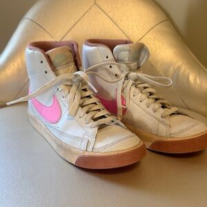 Nike Women's High-Top Sneakers - White and Pink Accents